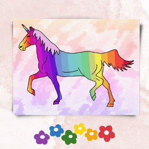 Cute Rainbow Unicorn Birthday Party Invitation Uitnodiging Briefkaart
