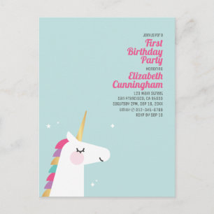 Cute Rainbow Unicorn Birthday Party Invitation Uitnodiging Briefkaart