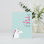 Cute Rainbow Unicorn Birthday Party Invitation Uitnodiging Briefkaart (Staand voorkant)