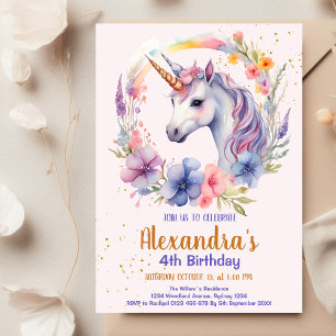 Cute Rainbow Unicorn Birthday Party Kaart