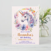 Cute Rainbow Unicorn Birthday Party Kaart (Staand voorkant)