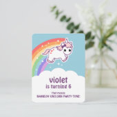 Cute Rainbow Unicorn Birthday Party Kaart (Staand voorkant)