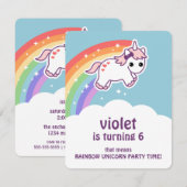 Cute Rainbow Unicorn Birthday Party Kaart (Voorkant / Achterkant)