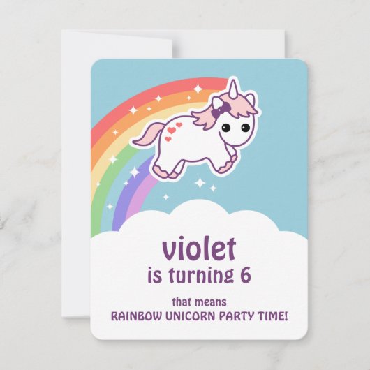 Cute Rainbow Unicorn Birthday Party Kaart (Voorkant)