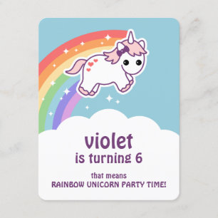 Cute Rainbow Unicorn Birthday Party Kaart