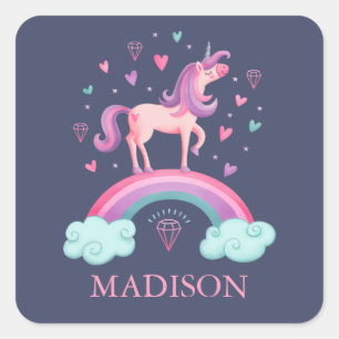 Cute Rainbow Unicorn Birthday Party Square Sticker