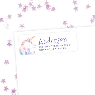 Cute Rainbow Unicorn Birthday Return Address Etiket