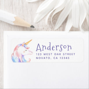 Cute Rainbow Unicorn Birthday Return Address Etiket