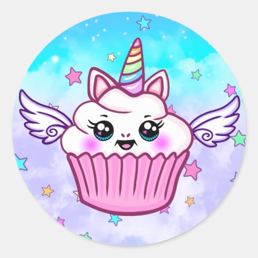 Cute Rainbow Unicorn Cupcake Kawaii Stickers (Voorkant)