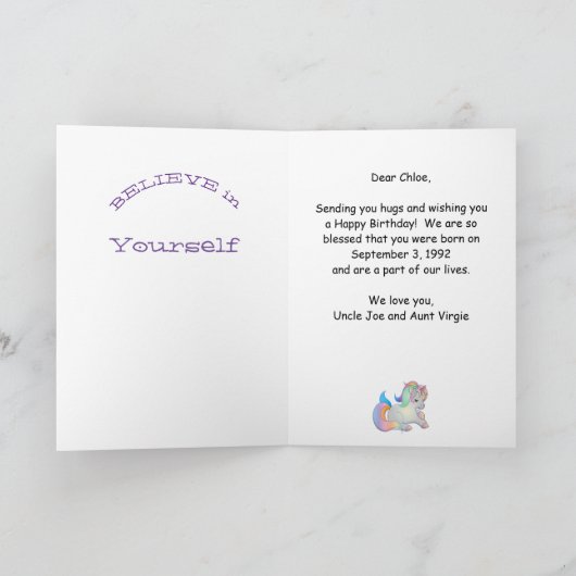 Cute Rainbow Unicorn Custom Message Sjabloon Card (Binnen)