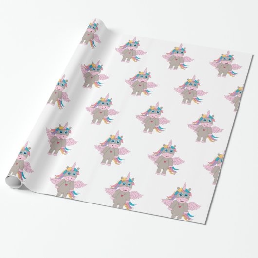 Cute Rainbow Unicorn Design Cadeaupapier (Uitgerold)