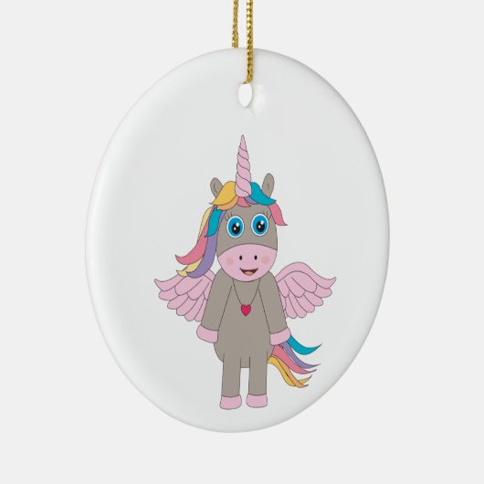 Cute Rainbow Unicorn Design Keramisch Ornament (Rechts)