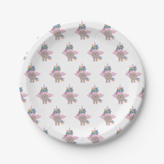 Cute Rainbow Unicorn Design Papieren Bordje (Voorkant)