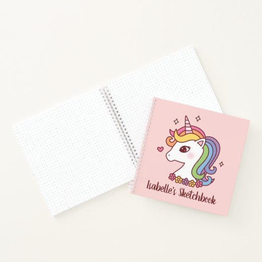 Cute Rainbow Unicorn Doodle Girls Sketchbook Notitieboek (Binnen)