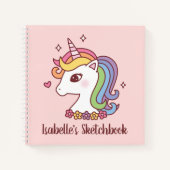 Cute Rainbow Unicorn Doodle Girls Sketchbook Notitieboek (Voorkant)