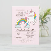 Cute Rainbow Unicorn en Sparkles Baby shower Kaart (Staand voorkant)