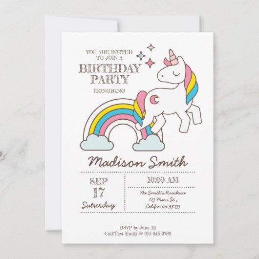 Cute Rainbow Unicorn en Sparkles Birthday Kaart (Voorkant)
