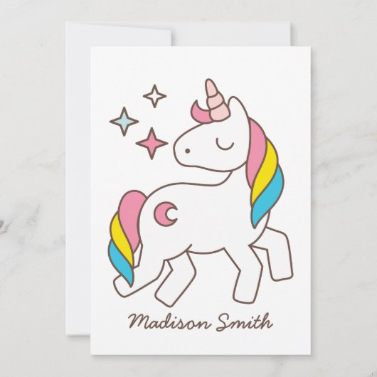 Cute Rainbow Unicorn en Sparkles Birthday Kaart (Achterkant)
