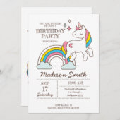 Cute Rainbow Unicorn en Sparkles Birthday Kaart (Voorkant / Achterkant)