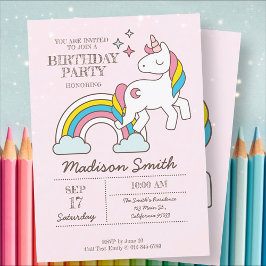 Cute Rainbow Unicorn en Sparkles Birthday Kaart