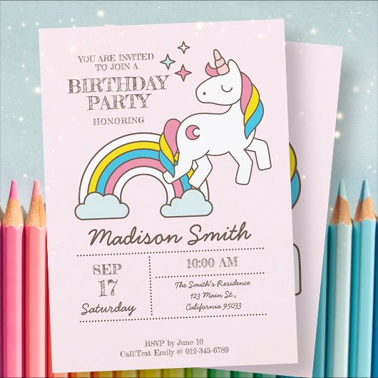 Cute Rainbow Unicorn en Sparkles Birthday Kaart