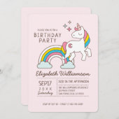 Cute Rainbow Unicorn en Sparkles Birthday Kaart (Voorkant / Achterkant)