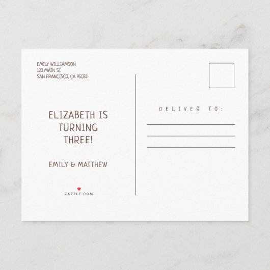 Cute Rainbow Unicorn en Sparkles Birthday Uitnodiging Briefkaart (Achterkant)