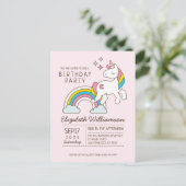 Cute Rainbow Unicorn en Sparkles Birthday Uitnodiging Briefkaart (Staand voorkant)