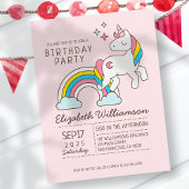 Cute Rainbow Unicorn en Sparkles Birthday Uitnodiging Briefkaart