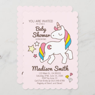 Cute Rainbow Unicorn en Stars Diamond Baby shower Kaart