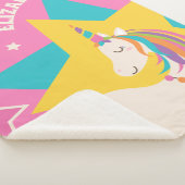 Cute Rainbow Unicorn en Stars Girly Pink Monogram Sherpa Deken (3/4)