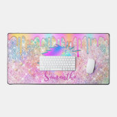 Cute Rainbow unicorn faux Glitter stars Monogram Bureaumat (Keyboard & Muis)