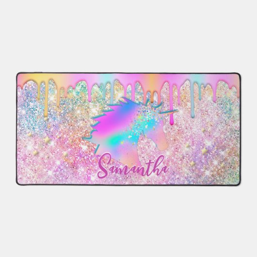 Cute Rainbow unicorn faux Glitter stars Monogram Bureaumat (Voorkant)