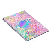 Cute Rainbow unicorn faux Glitter stars Monogram Notitieboek (Rechterzijde)