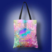 Cute Rainbow unicorn faux Glitter stars Monogram Tote Bag