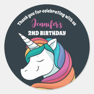 Cute Rainbow Unicorn Girls Birthday Party Favor Ronde Sticker