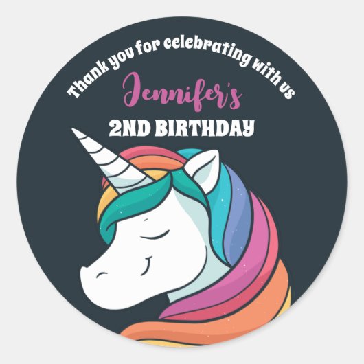Cute Rainbow Unicorn Girls Birthday Party Favor Ronde Sticker (Voorkant)