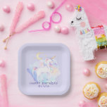 Cute Rainbow Unicorn Girl's Birthday Party Papieren Bordje<br><div class="desc">Dit lieve verjaardagsfeestje papieren bord heeft een schattige regenboog eenhoorn illustratie,  een lavendel kleur achtergrond en eenvoudige maar leuke paarse typografie. Dit ontwerp is perfect voor het verjaardagsfeest van een jong meisje! Er zijn coördinerende partijuitnodigingen en mailing accessoires om dit ontwerp aan te passen.</div>