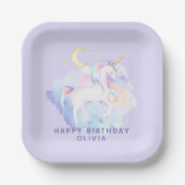 Cute Rainbow Unicorn Girl's Birthday Party Papieren Bordje (Voorkant)