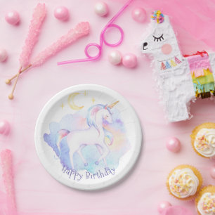 Cute Rainbow Unicorn Girl's Birthday Party Papieren Bordje