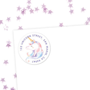 Cute Rainbow Unicorn Girls Rond adres Ronde Sticker