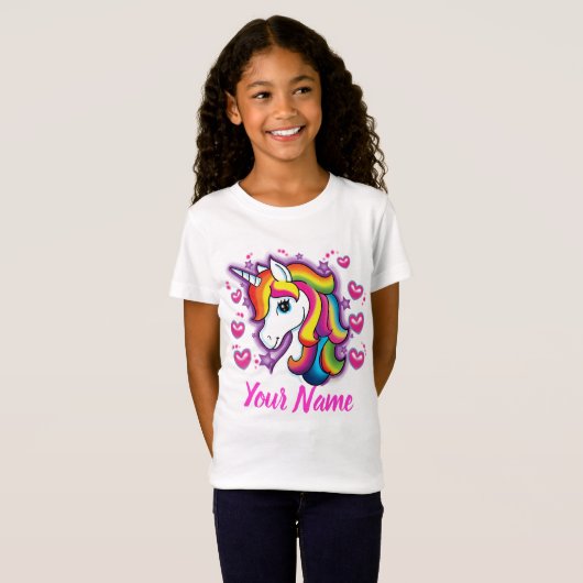 Cute Rainbow Unicorn Horse met sterritten T-shirt (Voorkant volledig)