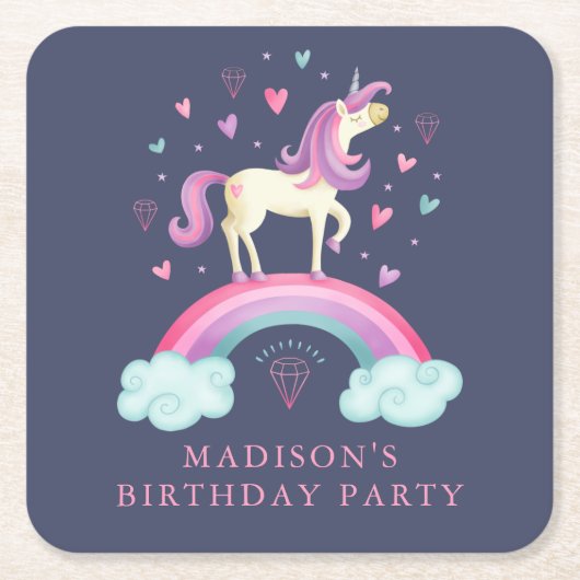 Cute Rainbow Unicorn Kartonnen Onderzetters (Voorkant)