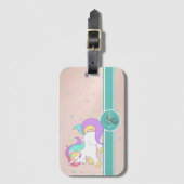 Cute Rainbow Unicorn, kleurrijke sterren Monogram Bagagelabel (Voorkant (verticaal))
