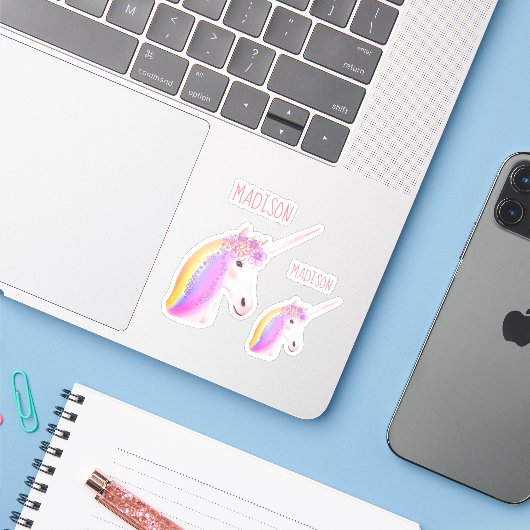 Cute Rainbow Unicorn-laptop - Aangepaste Kinderen Sticker (Laptop met iPhone)