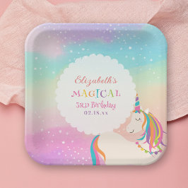 Cute Rainbow Unicorn Magical Birthday Party Papieren Bordje