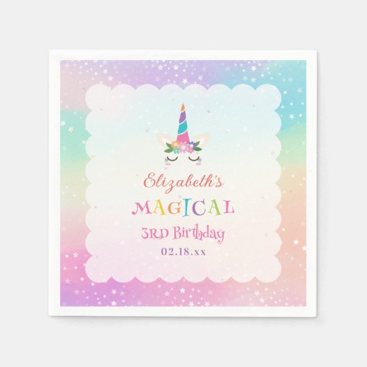 Cute Rainbow Unicorn Magical Birthday Party Servet (Voorkant)