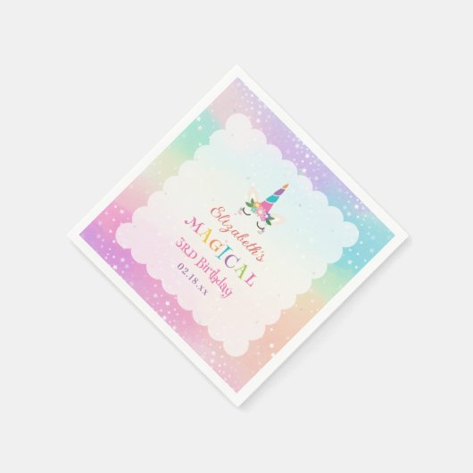 Cute Rainbow Unicorn Magical Birthday Party Servet (Hoek)