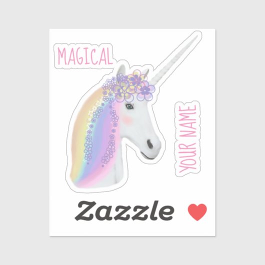 Cute Rainbow Unicorn Magical Personalized Sticker (Vel)