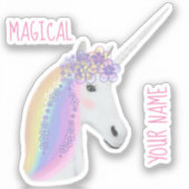 Cute Rainbow Unicorn Magical Personalized Sticker (Voorkant)